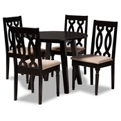 Baxton Studio Heidi Modern and Contemporary Sand Fabric Upholstered and Dark Brown Finished Wood 5-Piece Dining Set